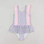 Purple and pink ruffle Floral swim Suit - Girls