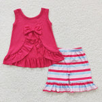 Pink Ruffle Stripe Short Set