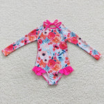 Pink Floral swim Suit - Girls