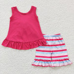 Pink Ruffle Stripe Short Set